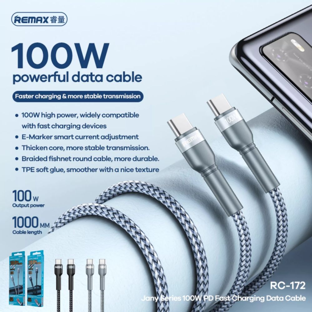 Data Kabl Remax Fast Charging 100w Pd Rc-172 Type C Na Type - slika 3