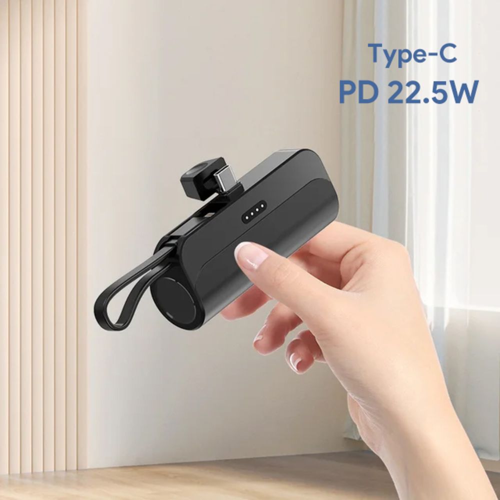 Power bank prenosiva baterija privezak 5000mAh Type C crna
