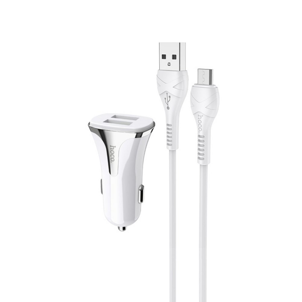 Auto punjac HOCO Z31 QC3.0 2xUSB sa micro USB kablom beli