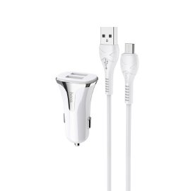 Auto punjac HOCO Z31 QC3.0 2xUSB sa micro USB kablom beli