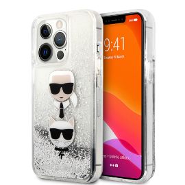 Slika Torbica Karl Lagerfeld Hc Liquid Glitter 2 Heads za iPhone 14 Pro 6.1 srebrna (KLHCP14LKICGLS)
