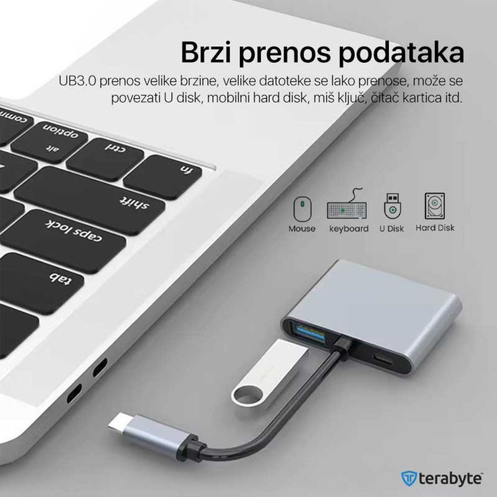 Adapter Terabyte Type C Na Hdmix2 Pd Usb 3.0 4u1 - slika 2
