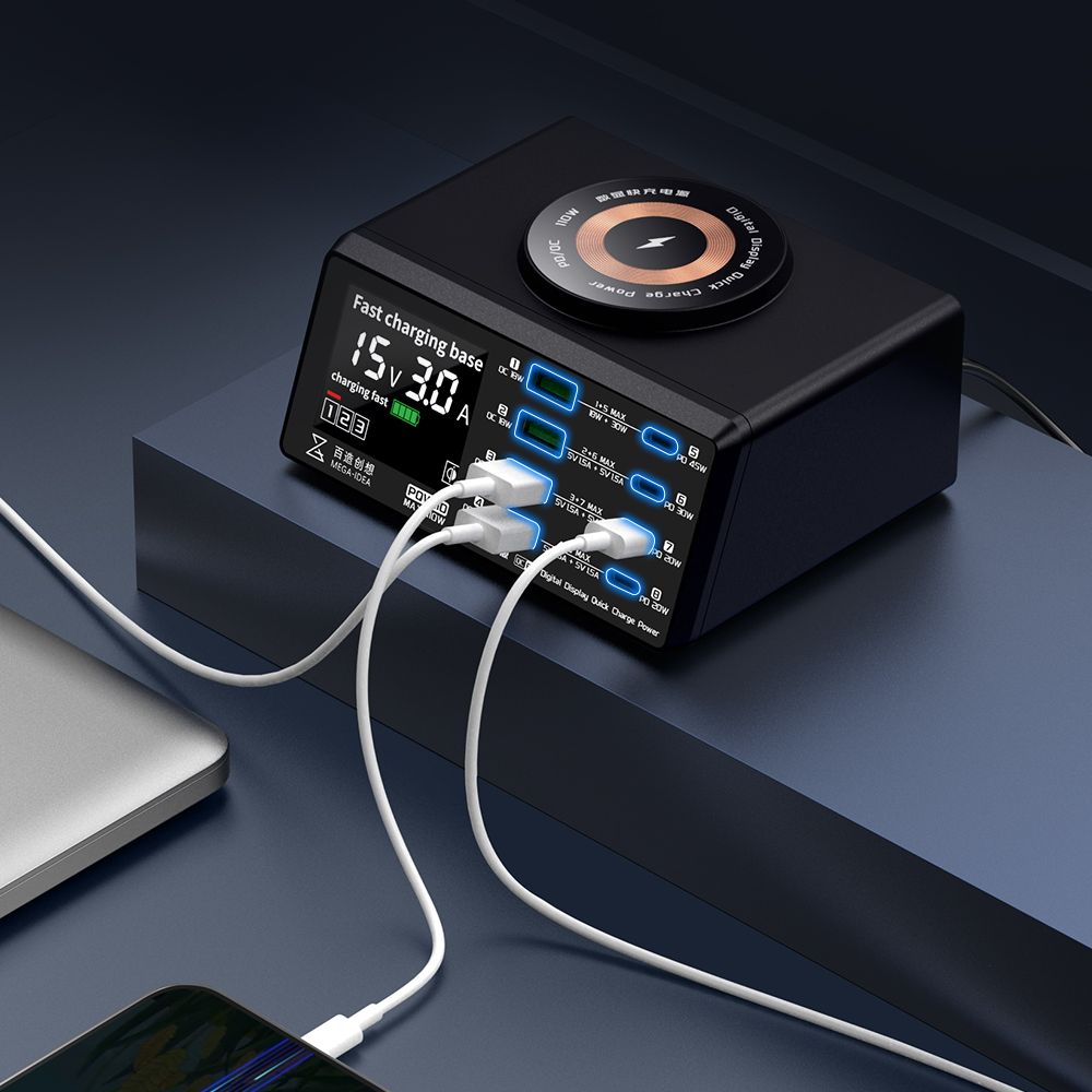 Mega-Idea multifunkcionalni desktop punjac sa PWQ110 (110W, Wereless charging, 8 port)