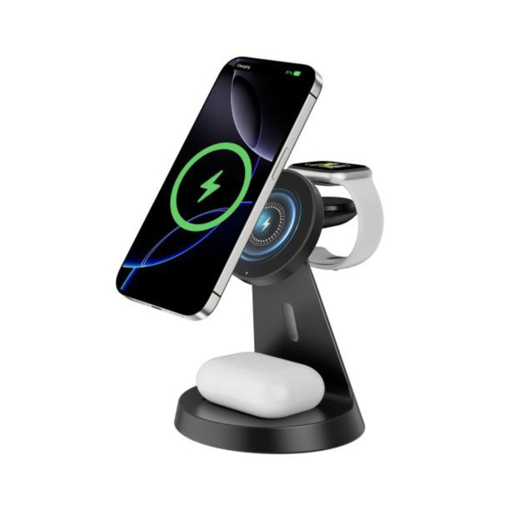 Desktop drzac za mobilni telefon magnetic ZJ02 3u1 (wireless punjac za mobilni telefon, slusalice i Apple smart watch)