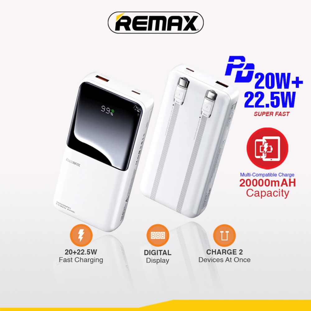 Power bank prenosiva baterija REMAX Cynlle Series RPP-680 PD 20W+QC 22.5W 20000mAh beli