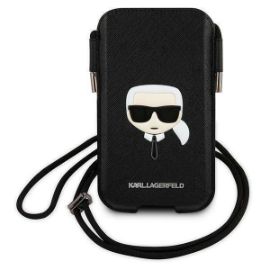 "Torbica Karl Lagerfeld Pouch Pu Saffiano Karl Head Large za telefone do 6,7" crna ( KLHCP12LOPHKHK)"