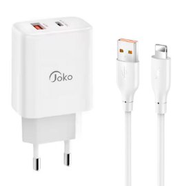 Slika Kucni punjac KONFULON JK87, QC 20W, PD 30W, sa iPhone lightning kablom beli