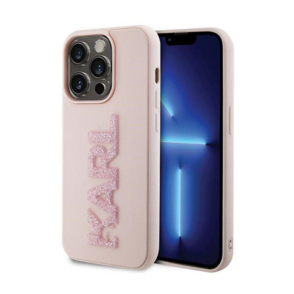 Torbica Karl Lagerfeld 3D Rubber Glitter Logo za iPhone 15 Pro 6.1 roze (KLHCP15L3DMBKCP)