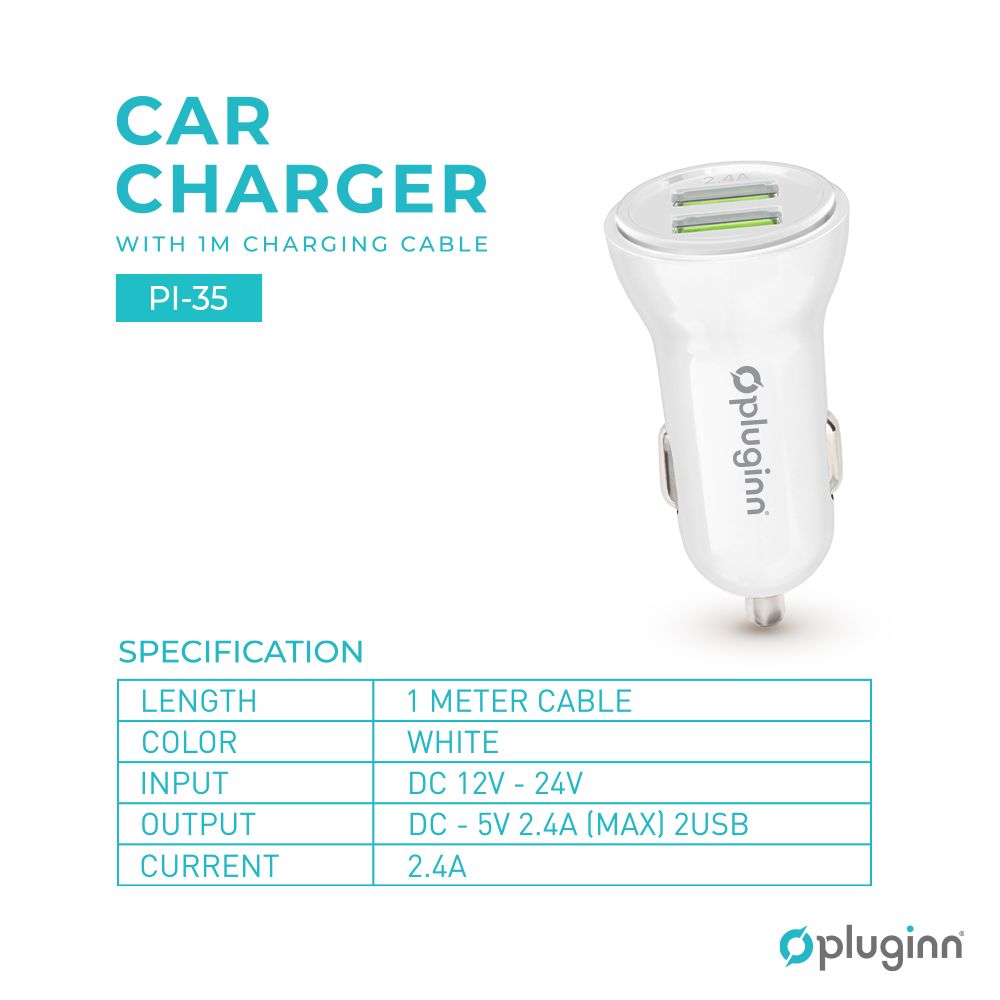 Auto Punjac Pluginn Pi-35 2xusb, 2.4a Beli - slika 3