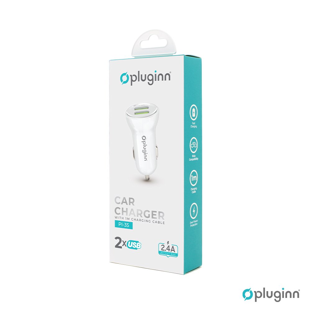 Auto Punjac Pluginn Pi-35 2xusb, 2.4a Beli - slika 2