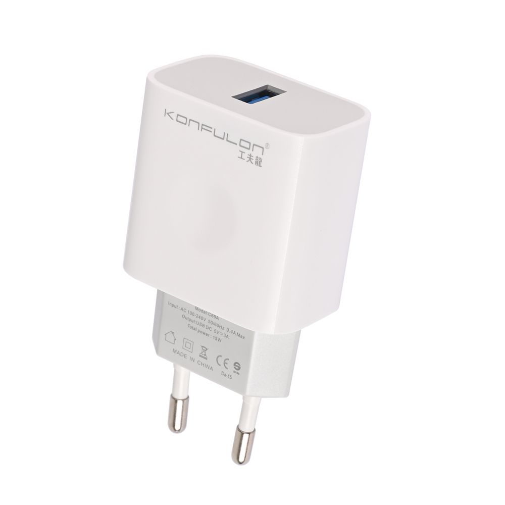 Kucni punjac KONFULON C69A+DC05 QC 15W, USB na iPhone lightning beli 1m