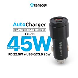 Slika Auto punjac Teracell Evolution TC-11 PD 22.5W + USB QC3.0 20W, 45W (total) sa Type C kablom crni