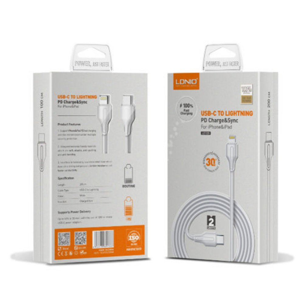 Data Kabl Ldnio Lc122-i 30w Qc Type C Na Iphone Lightning 2m - slika 3
