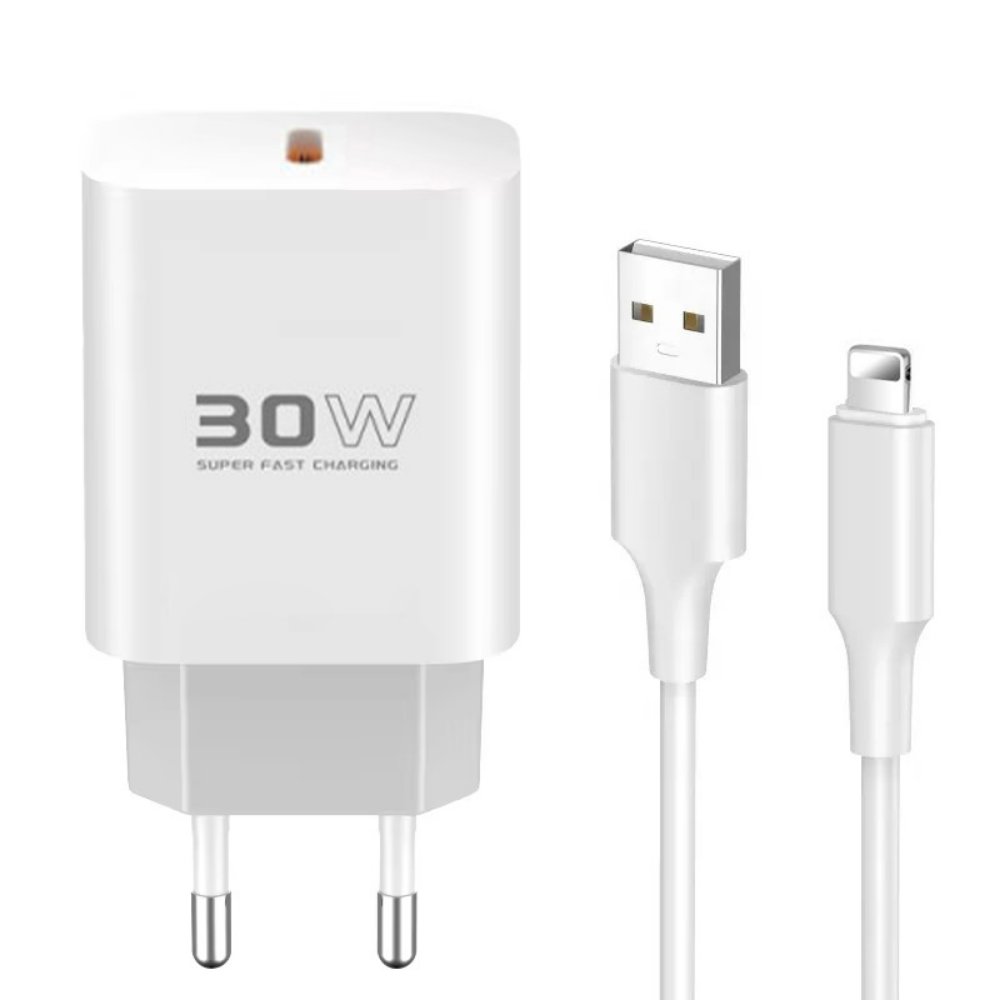 Kucni punjac KONFULON C87c + DL50, 30W, sa PD kablom Type C na iPhone lightning beli