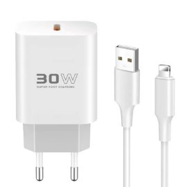 Kucni punjac KONFULON C87c + DL50, 30W, sa PD kablom Type C na iPhone lightning beli