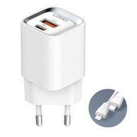 Kucni punjac LDNIO A2317C, 3.6A, QC3.0 18W, PD 30W sa Type C na Iphone lightning kablom beli