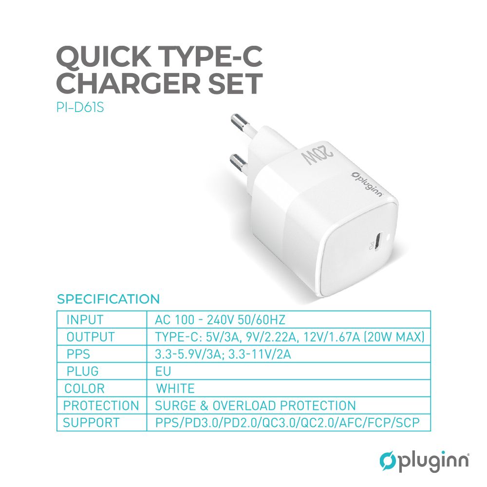 Kuc.punj.pluginn Pi-d61s Pd 20w Type C Kablom Beli Ce 206 - slika 2
