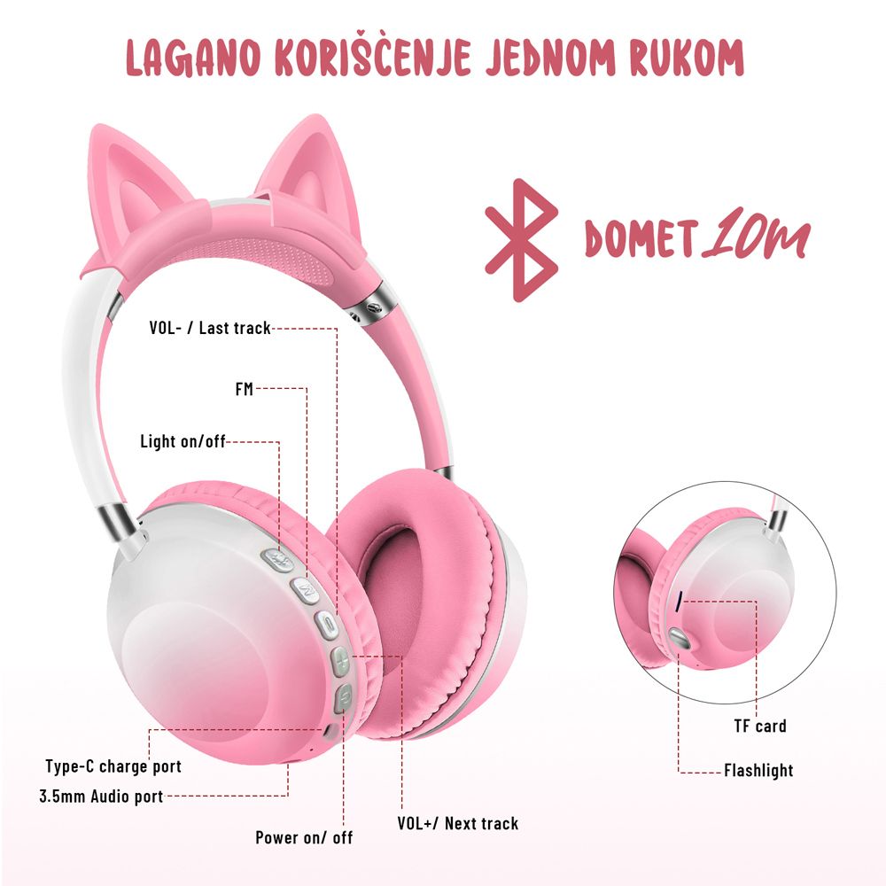 Bluetooth Slusalice Cat Ear Crne 206524 - slika 2