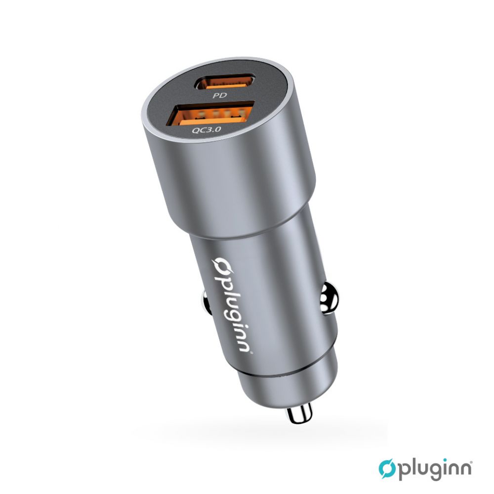 Auto punjac Pluginn PI-40, PD 20W, QC 3.0 18W, sa lightning kablom sivi