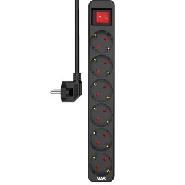 Slika Produzni kabl sa prenaponskom zastitom/ prekidac/indikator 6 uticnice 3m Max MPS-306SOPB-3M Crni