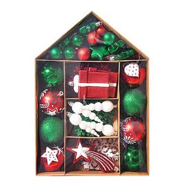 Slika Novogodisnji ukras Lampioni sa novogodisnjim motivima zeleno, crveno, beli set