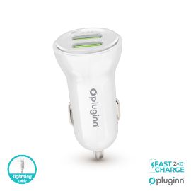 Slika Auto punjac Pluginn PI-35 2xUSB, 2.4A  sa lightning kablom beli