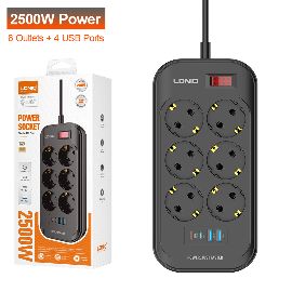 Slika Produzni kabl LDNIO SE6403C 6 uticnica 2X USB,2X PD 2m crni