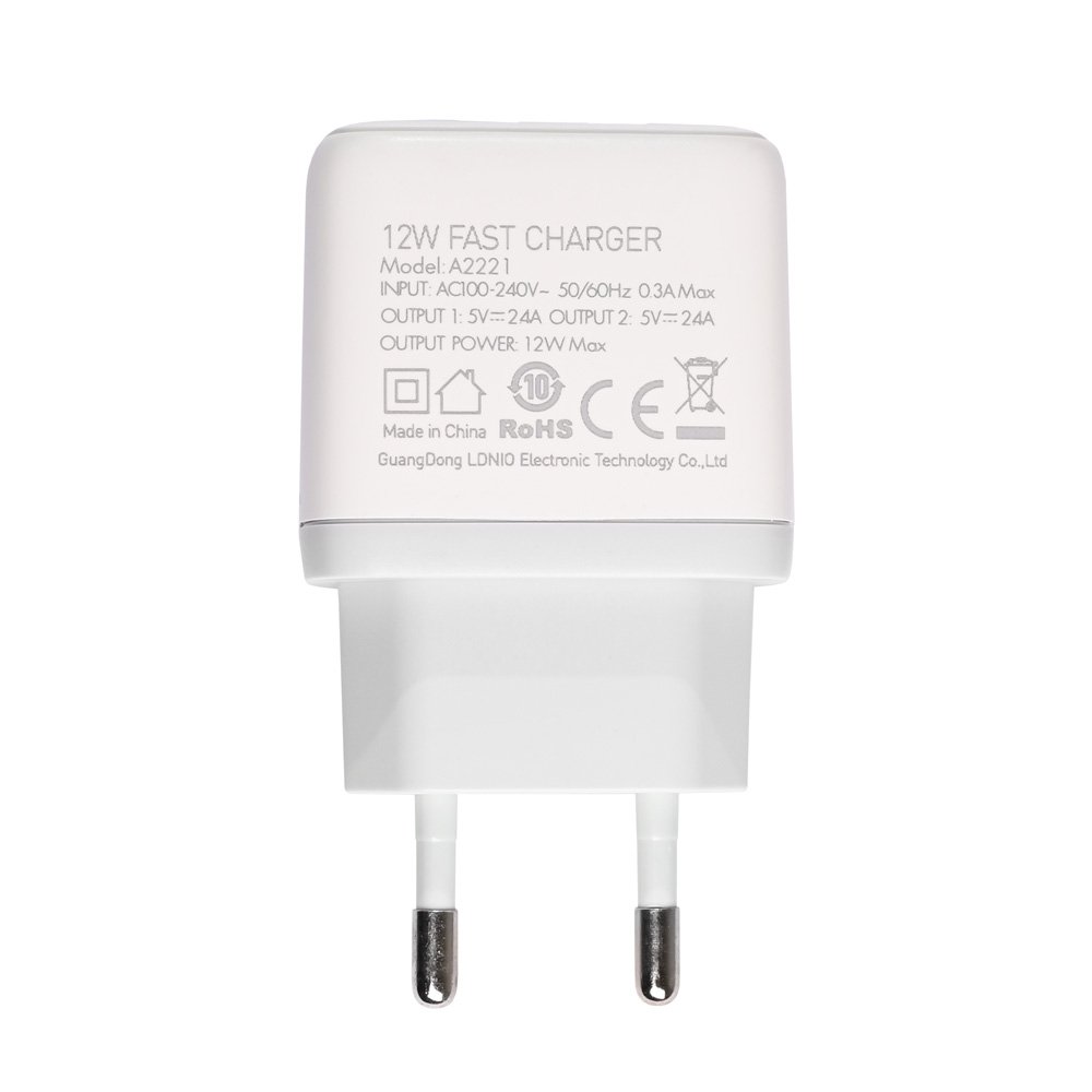 Kucni punjac LDNIO A2221 2xUSB, 12W sa Type C kablom beli