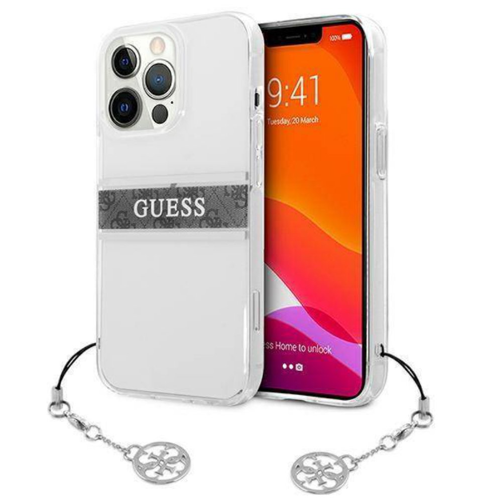 Torbica Guess 4G Stripe Charm za iPhone 13 Pro 6.1 siva (GUHCP13LKB4GGR)