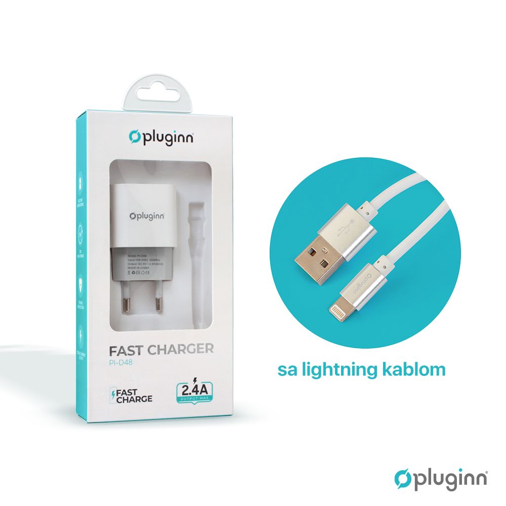 Kucni Punjac Pluginn Pi-d48 12w Lightning Kablom Beli - slika 2