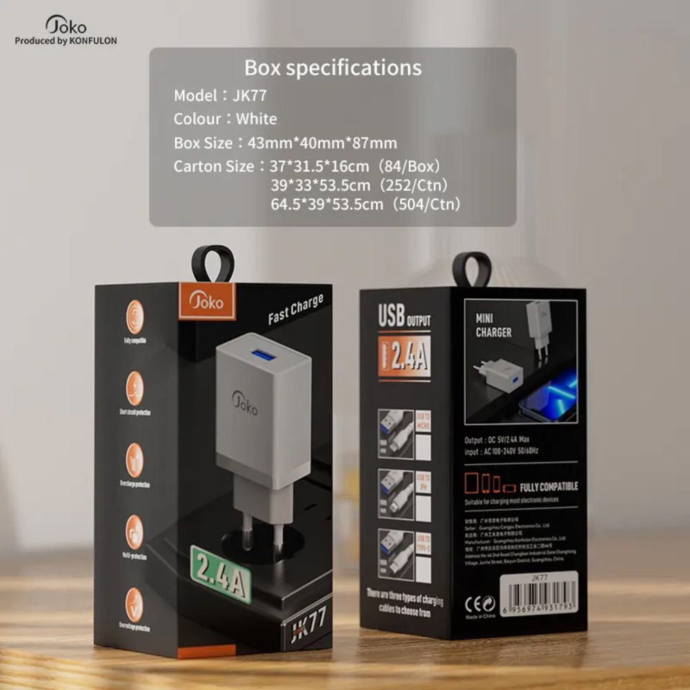 Kucni Punjac Konfulon Jk77 Lighting Kablom Beli 1m Iphone - slika 2