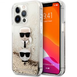 Slika Torbica Karl Lagerfeld Hc Liquid Glitter 2 Heads za iPhone 14 Pro 6.1 zlatna (KLHCP14LKICGLD)