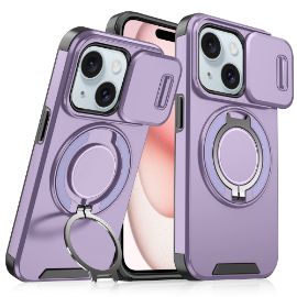 Torbica CamShield Ring stand za iPhone 15 6.1 ljubicasta